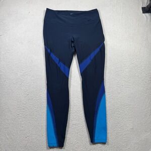 Nike Dri-Fit Women‎ L Navy Blue Athletic Leggings Colorblock Gym Workout Sporty